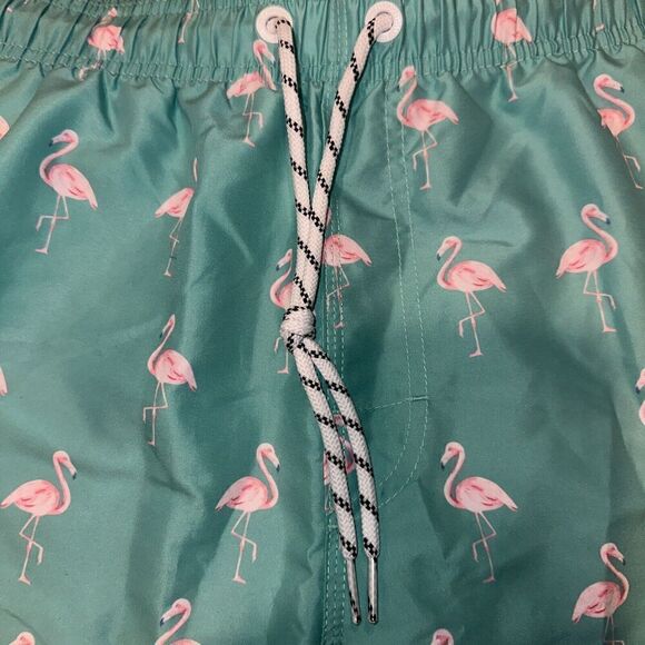 Mens Teal Swimming Trunks Quick-Dry Flamingo  Swim Shorts. Size Medium. 2 - Picture 3 of 7